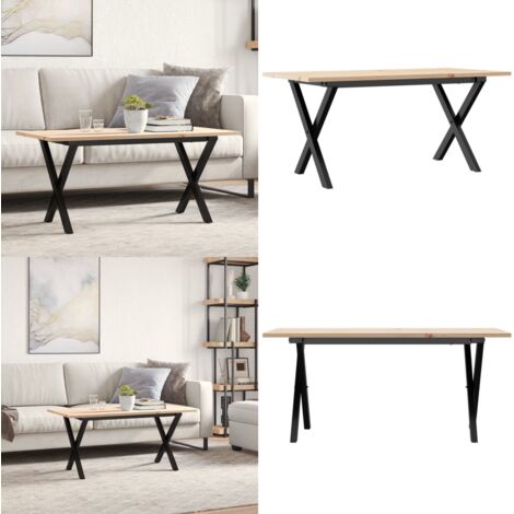Mesa de centro marco X madera maciza pino y acero 100x50x45 cm - Mesa de salón - Madera maciza