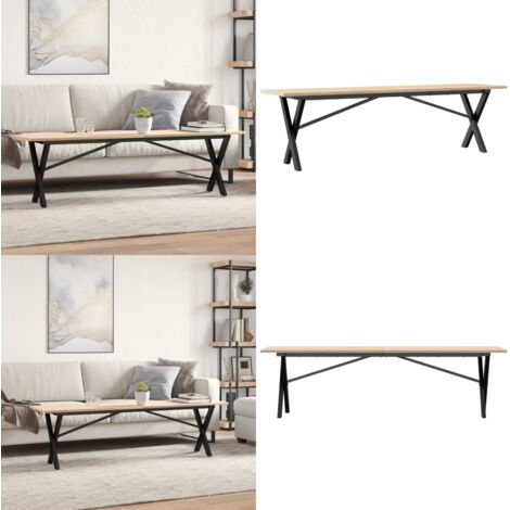 Mesa de centro marco X madera maciza pino y acero 160x40x45 cm - Mesa de salón - Madera maciza