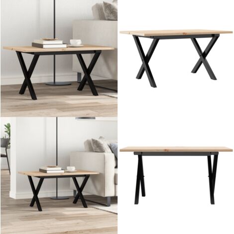 Mesa de centro marco X madera maciza pino y acero 80x50x40 cm - Mesa de salón - Madera maciza