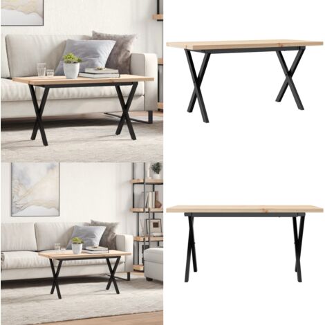 Mesa de centro marco X madera maciza pino y acero 90x40x45,5 cm - Madera maciza - Mesa de salón