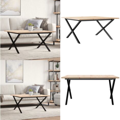 Mesa de centro marco X madera maciza pino y acero 90x90x45 cm - Madera maciza - Mesa de salón