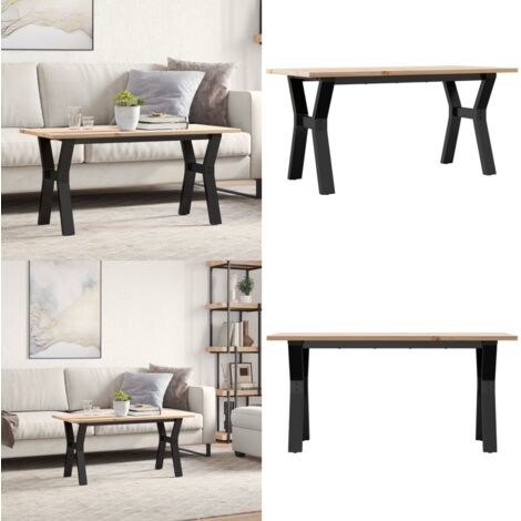 Mesa de centro marco Y madera maciza pino y acero 100x50x45 cm - Madera maciza - Mesa de salón