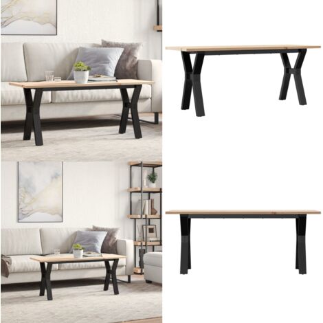 Mesa de centro marco Y madera maciza pino y acero 110x40x45 cm - Mesa de salón - Madera maciza