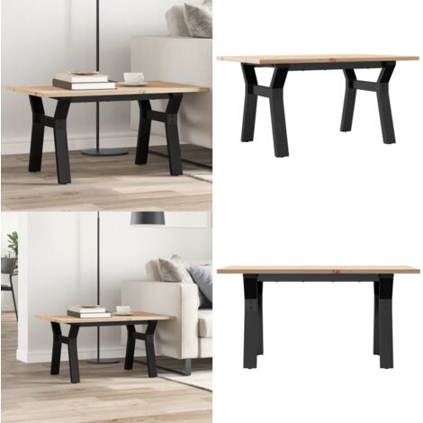 Mesa de centro marco Y madera maciza pino y acero 80x50x40 cm - Madera maciza - Mesa de salón