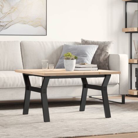 Mesa de centro marco Y madera maciza pino y acero 80x80x45,5 cm
