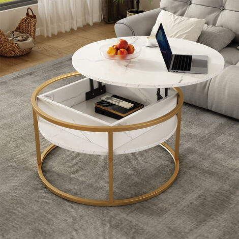 Mesa de centro Marlo, Blanco/Oro, 77 x 77 cm, Vicco