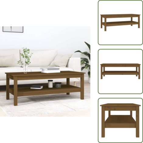 Mesa de centro marrón miel - vidaXL Mesa de centro madera maciza de pino marrón miel 110x50x40 cm - Mesa de centro con estante