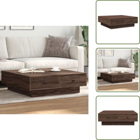 Mesa de centro marrón - vidaXL Mesa de centro de madera de ingeniería marrón roble 90x90x28 cm - Mesa de centro con pomos
