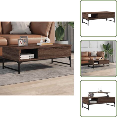 Mesa de centro marrón - vidaXL Mesa de centro madera ingeniería metal marrón 100x50x35 cm - Mesa de centro con patas ajustables