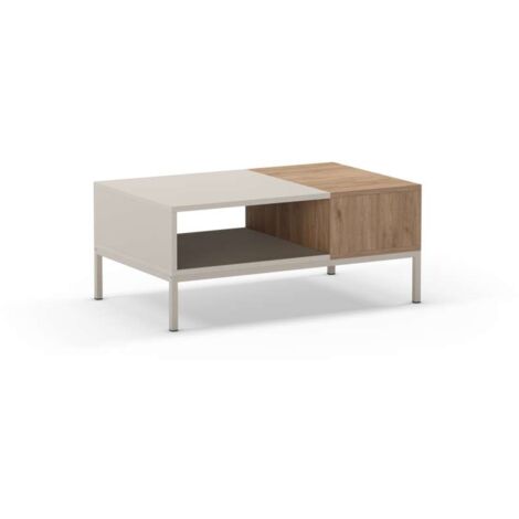 Mesa de centro Md-Roque acabado crema/roble sepet, 90cm(ancho) 40cm(altura) 56cm(fondo).