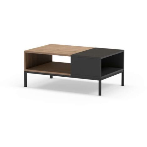 Mesa de centro Md-Roque acabado roble sepet/negro, 90cm(ancho) 40cm(altura) 56cm(fondo).