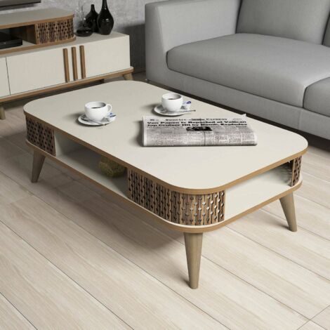 Mesa de Centro Medicina, un Compartimento, 60x105x34.6h cm Blanco Crema