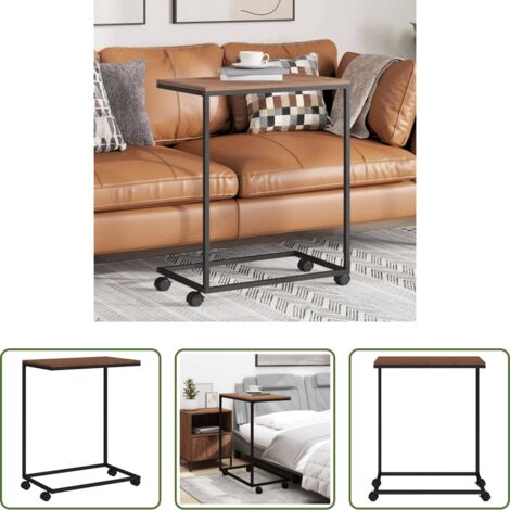Mesa de centro -  Mesa auxiliar con ruedas madera de ingeniería negra 55x35x70 cm