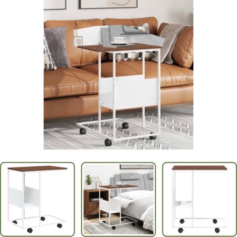 Mesa de centro -  Mesa auxiliar con ruedas madera ingeniería blanco 55x36x63,5 cm