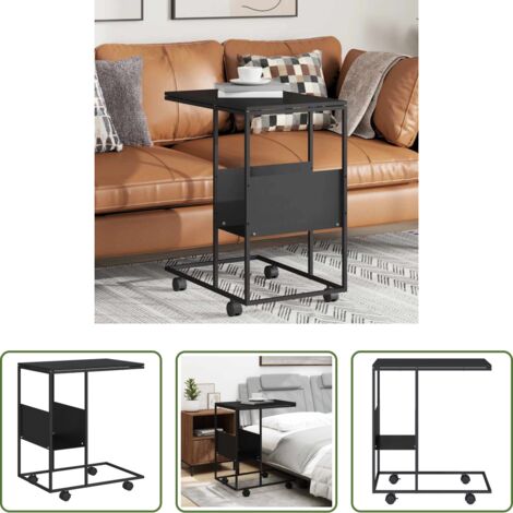 Mesa de centro -  Mesa auxiliar con ruedas madera ingeniería negra 55x36x63,5 cm