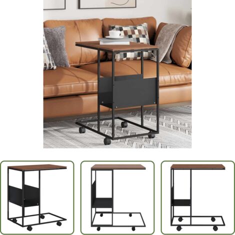 Mesa de centro -  Mesa auxiliar con ruedas madera ingeniería negra 55x36x63,5 cm