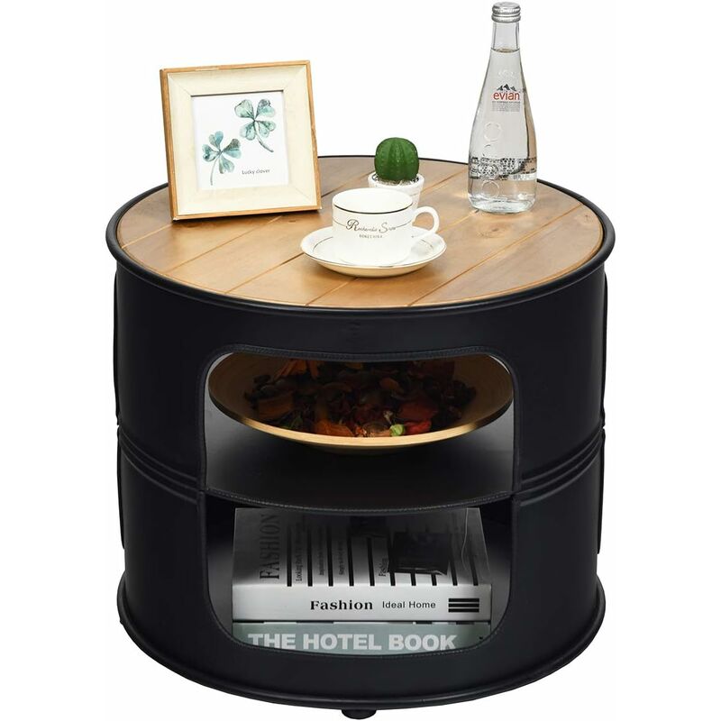 

Mesa de Centro Mesa Auxiliar de Madera y Metal 50x50x41,5 cm Carga de 50kg Mesa de Café de 3 Niveles