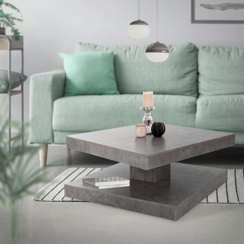 

Mesa de centro salón con tablero giratorio 360° gris auxiliar de café 78x78 cm