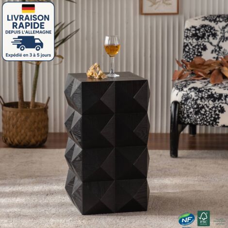 Mesa de centro - Mesa auxiliar vintage - Mesita de noche vintage de madera - Altura 60 cm - Diseño en relieve 3D - No requiere montaje - Color negro