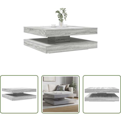 Mesa de centro -  Mesa de centro giratoria 360 grados gris Sonoma 90x90x34,5 cm