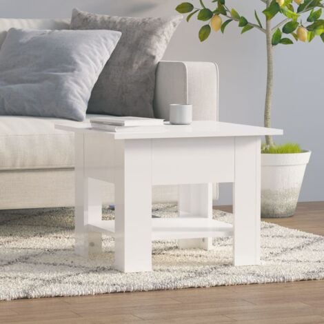 Mesa de centro Mesita de salón madera contrachapada blanco brillo 55x55x42 cm TRE67129 MaisonChic