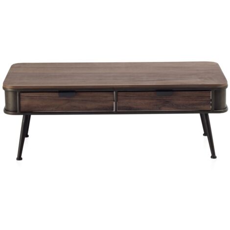 Mesa De Centro Metálica Con Encimera Y 2 Cajones De Madera