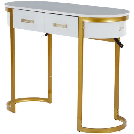 Mesa de centro minimalista moderna de 100 x 40 x 76 cm, mesita auxiliar de sofá blanca brillante y capacidad de carga de hasta 35 kg. Escritorio con 2 cajones. Ideal para salón, dormitorio, oficina y 