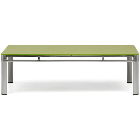Mesa de Centro moderna 130x70x38cm estructura cromada y cristal templado verde