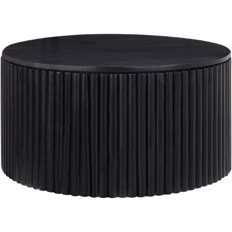 Mesa de centro moderna con almacenaje base redonda de madera de mango negra Kirkwood
