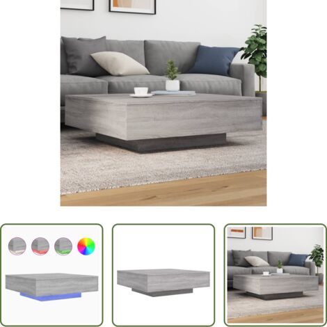Mesa de centro moderna -  Mesa de centro con luces LED gris Sonoma 100x100x31 cm