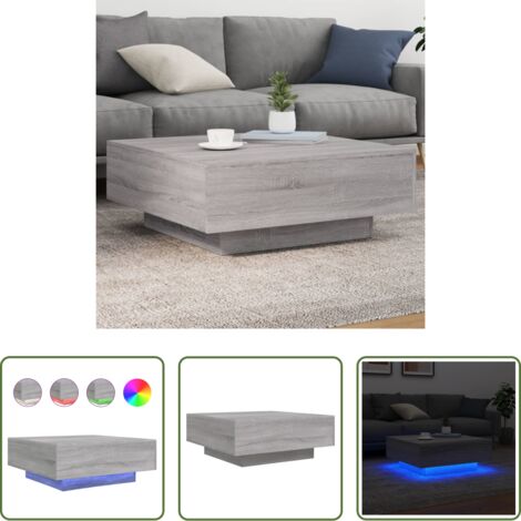 Mesa de centro moderna -  Mesa de centro con luces LED gris Sonoma 80x80x31 cm