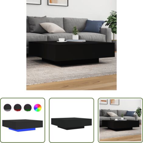 Mesa de centro moderna -  Mesa de centro con luces LED negro 100x100x31 cm