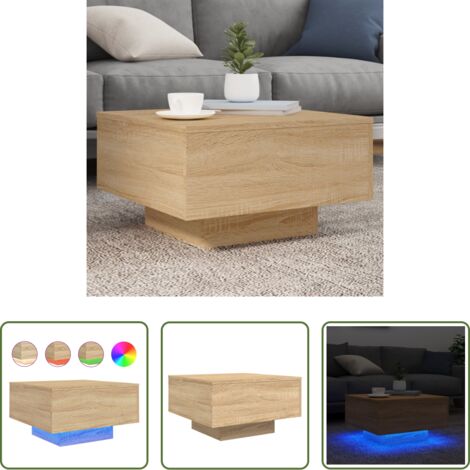 Mesa de centro moderna -  Mesa de centro con luces LED roble Sonoma 55x55x31 cm