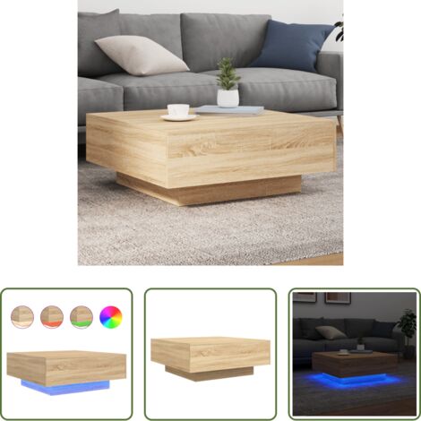 Mesa de centro moderna -  Mesa de centro con luces LED roble Sonoma 80x80x31 cm