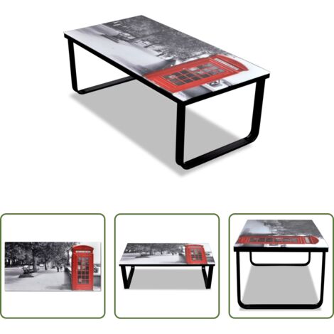 Mesa de centro moderna -  Mesa de centro superficie de vidrio estampado cabina telefónica