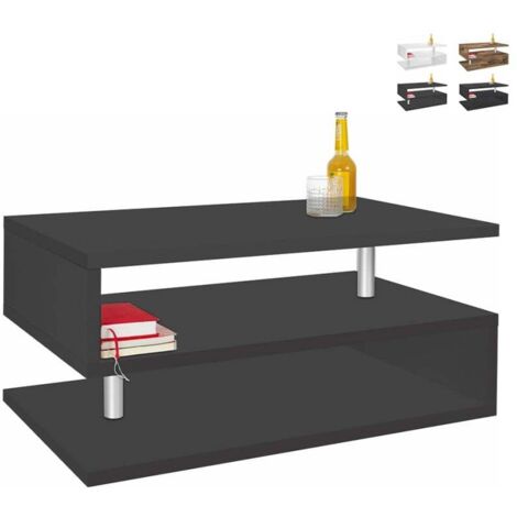 Mesa de centro moderna rectangular 90 x 55 cm 2 estantes Zeta 90 - Negro