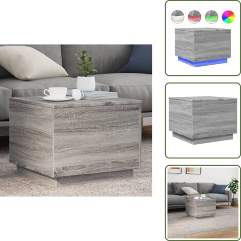 Mesa de centro moderna - vidaXL Mesa de centro con luces LED gris Sonoma 50x50x40 cm - Mesa de centro con luz