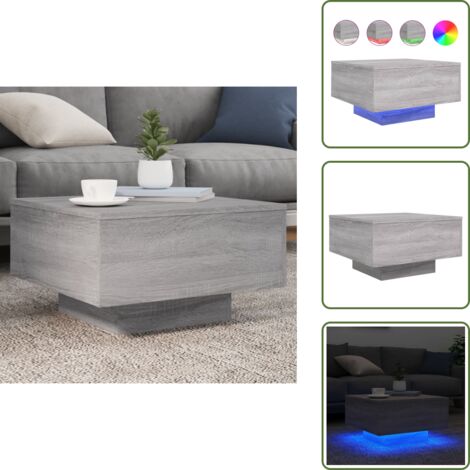 Mesa de centro moderna - vidaXL Mesa de centro con luces LED gris Sonoma 55x55x31 cm - Mesa de centro con luz