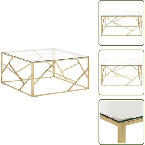 Mesa de centro moderna - vidaXL Mesa de centro dorada acero inoxidable y vidrio templado - Mesa de centro para salón