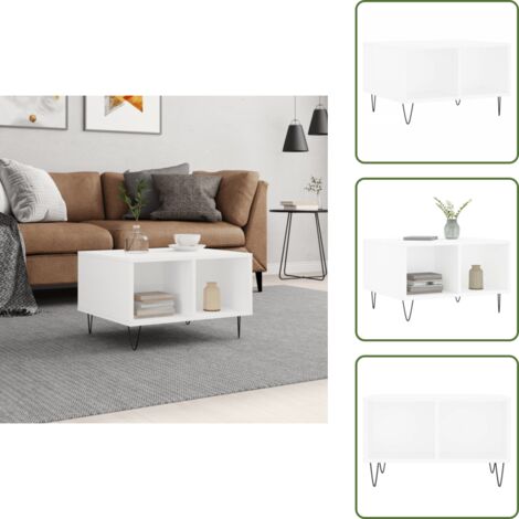 Mesa de centro moderna - vidaXL Mesa de centro madera contrachapada blanco 60x50x36,5 cm - Mesa de centro con patas de metal