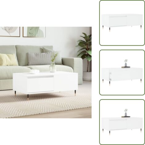 Mesa de centro moderna - vidaXL Mesa de centro madera contrachapada blanco 90x50x36,5 cm - Mesa de centro con cajón