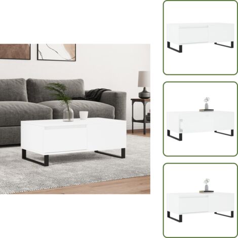 Mesa de centro moderna - vidaXL Mesa de centro madera contrachapada blanco 90x50x36,5 cm - Mesa de centro con cajón