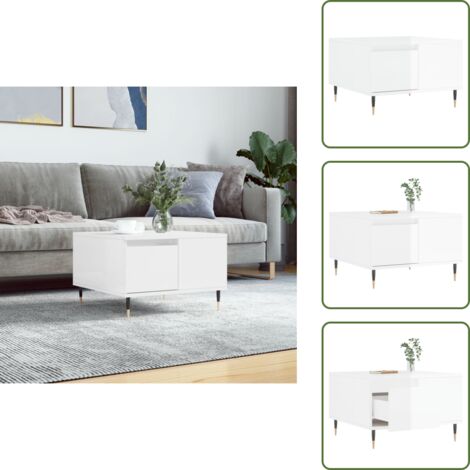 Mesa de centro moderna - vidaXL Mesa de centro madera contrachapada blanco brillo 55x55x36,5 cm - Mesa de centro con cajón