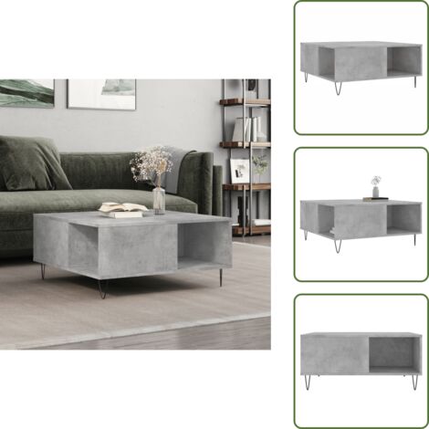 Mesa de centro moderna - vidaXL Mesa de centro madera contrachapada gris hormigón 80x80x36,5 cm - Mesa de centro con patas de metal