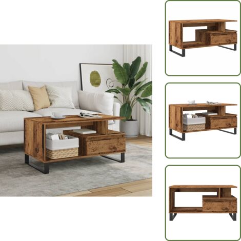 Mesa de centro moderna - vidaXL Mesa de centro madera ingeniería madera envejecida 90x49x45 cm - Mesa de centro con patas de metal
