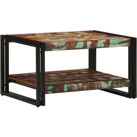 Mesa de centro multicolor 70x50x38 cm madera maciza reciclada