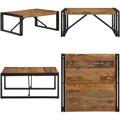 Mesa de centro multicolor 80x80x35 cm madera maciza reciclada - Madera reciclada - Mesa de centro cuadrada