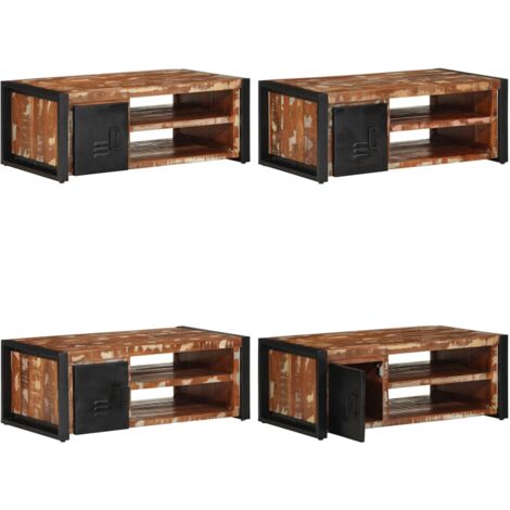 Mesa de centro multicolor 90x50x36 cm madera maciza reciclada - Madera maciza reciclada - Mesa industrial