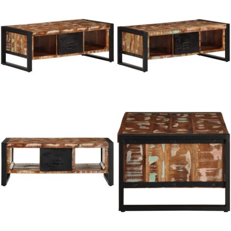 Mesa de centro multicolor 90x50x36 cm madera maciza reciclada - Madera maciza reciclada - Mesa industrial
