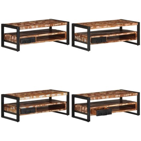 Mesa de centro multicolor 90x50x36 cm madera maciza reciclada - Madera maciza reciclada - Mesa industrial